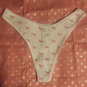 PINK Victoria's Secret Panty White with Pink Dog Pattern. Size: M